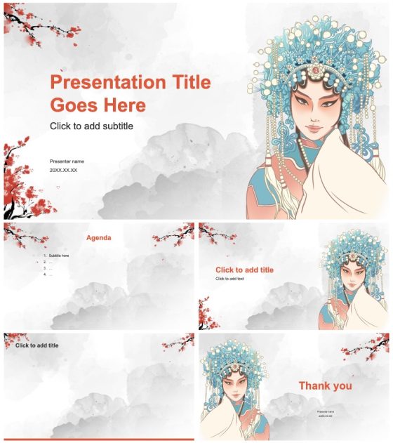 水墨风京剧花旦传统文化PPT主题