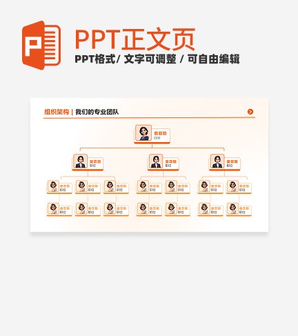 橙黄色组织架构图正文页PPT单页