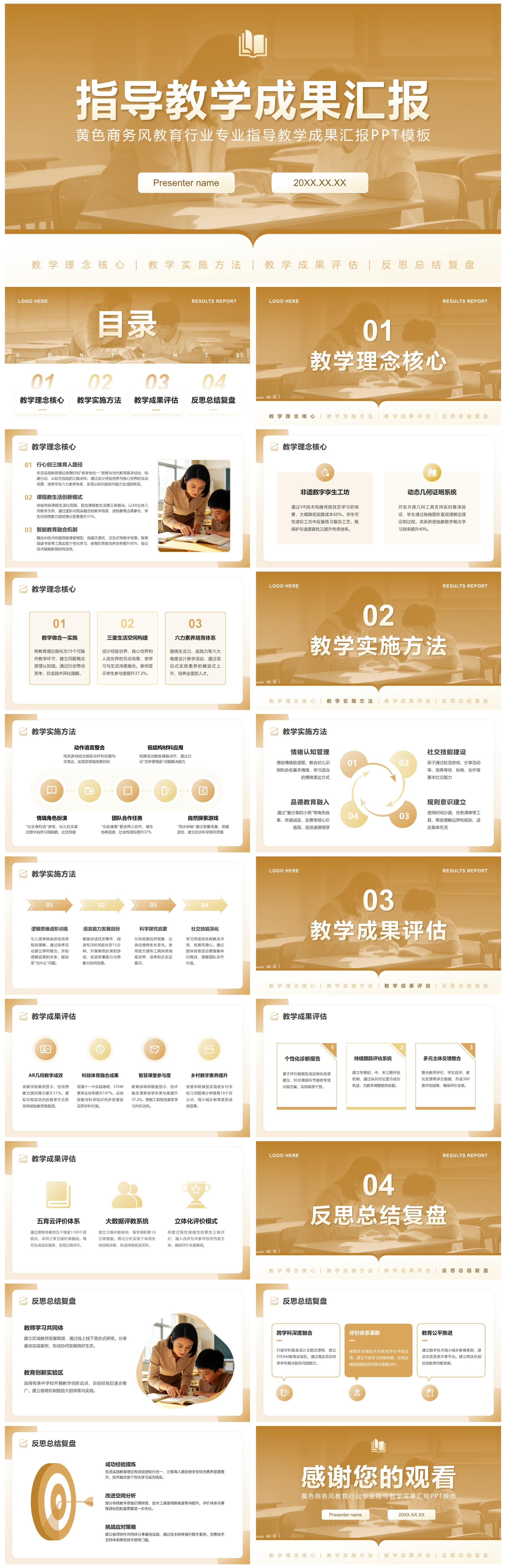 黄色商务风教育专业指导教学成果汇报PPT模板