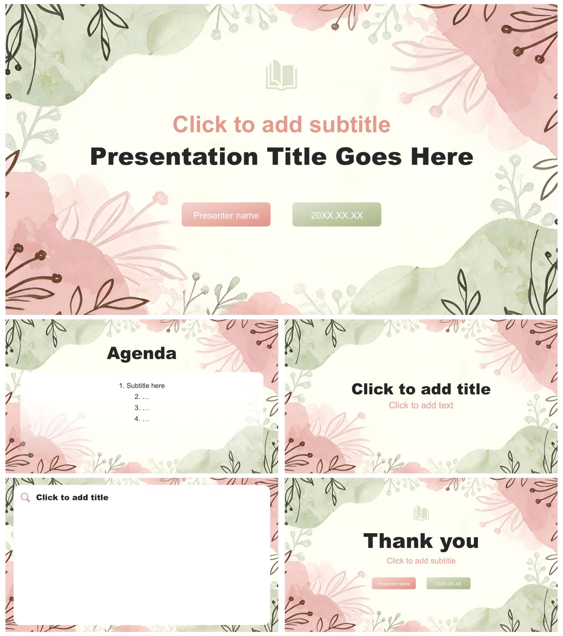 粉绿小清新风校园社团纳新介绍通用PPT主题模板