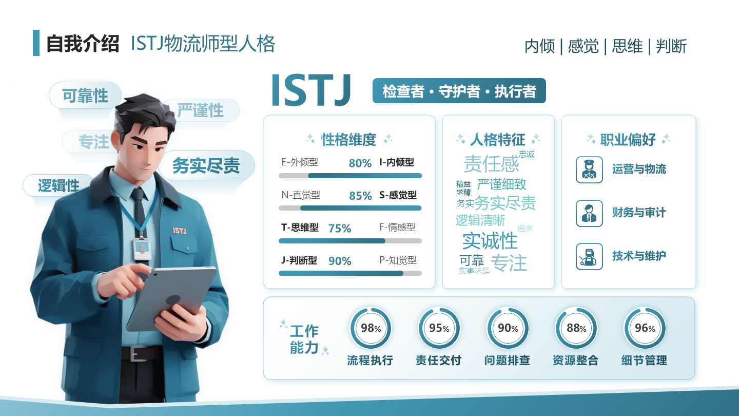 蓝色渐变创意MBTI自我介绍PPT单页