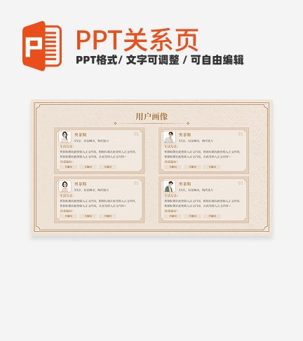 古风黄色简约产品设计用户画像四项关系页PPT模板