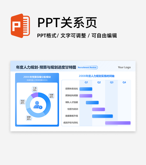 蓝紫色简约渐变人力规划预算甘特图工作总结PPT单页