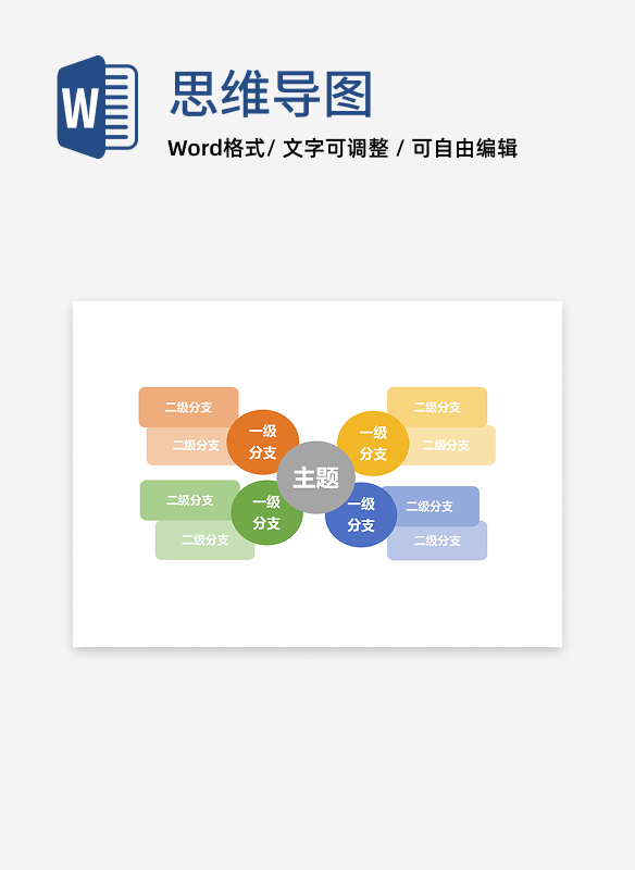 思维导图-彩色简约多元思维导图word模板