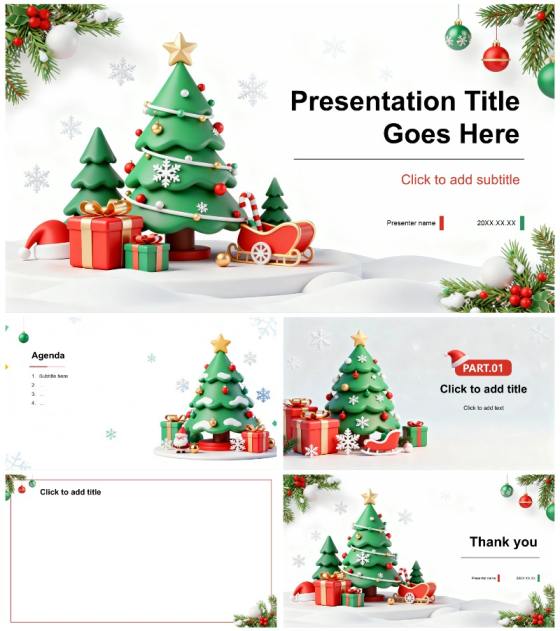 白色简约3D卡通风圣诞节平安夜PPT主题模板