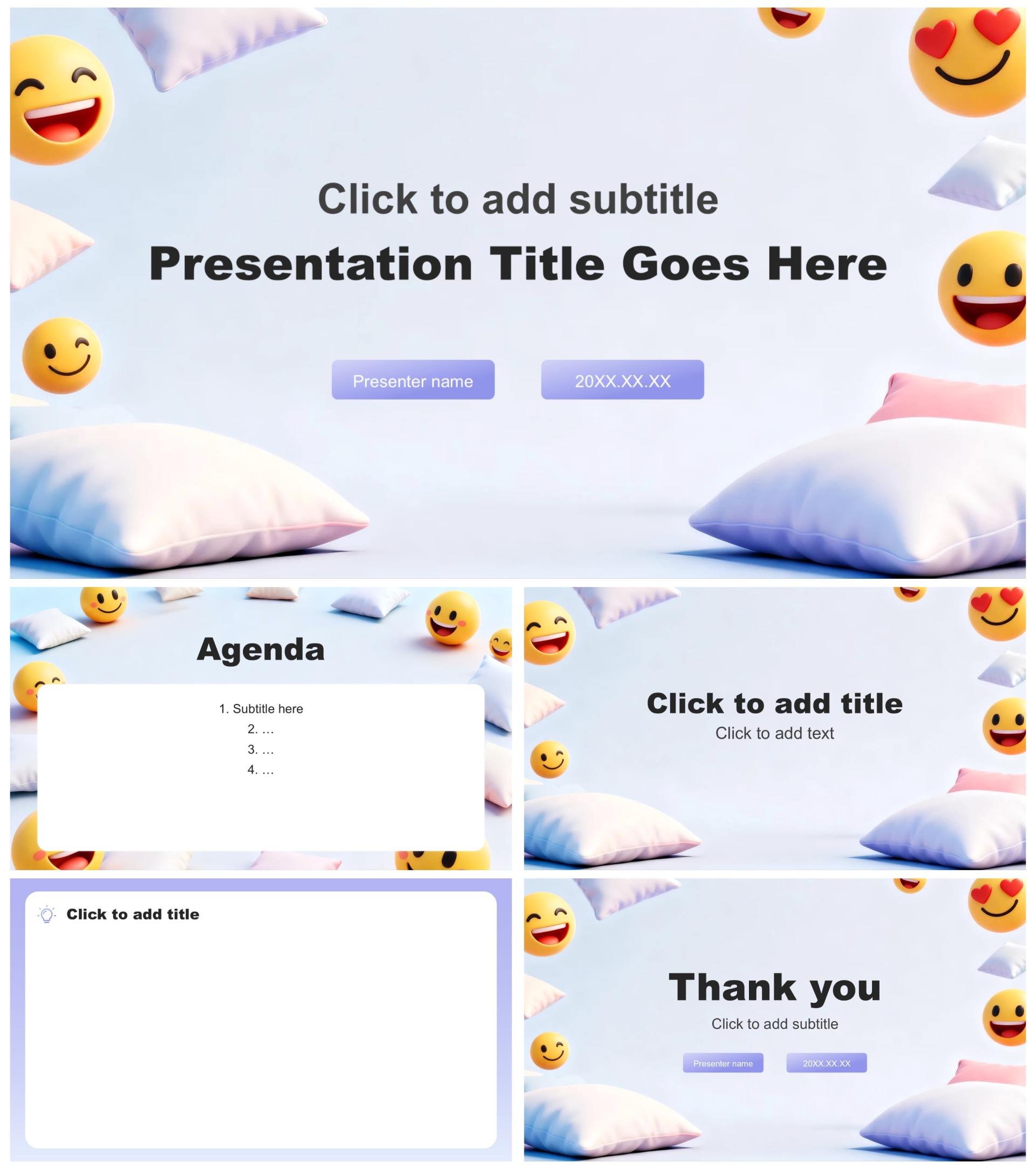 紫色简约风国际枕头大战日创意营销PPT主题模板