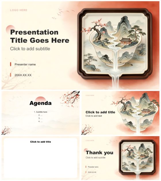 红色中国风传统文化茶艺宣传PPT主题模板