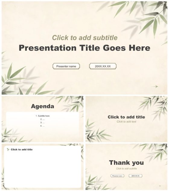 灰绿色中国风传统文化知识普及通用PPT主题模板