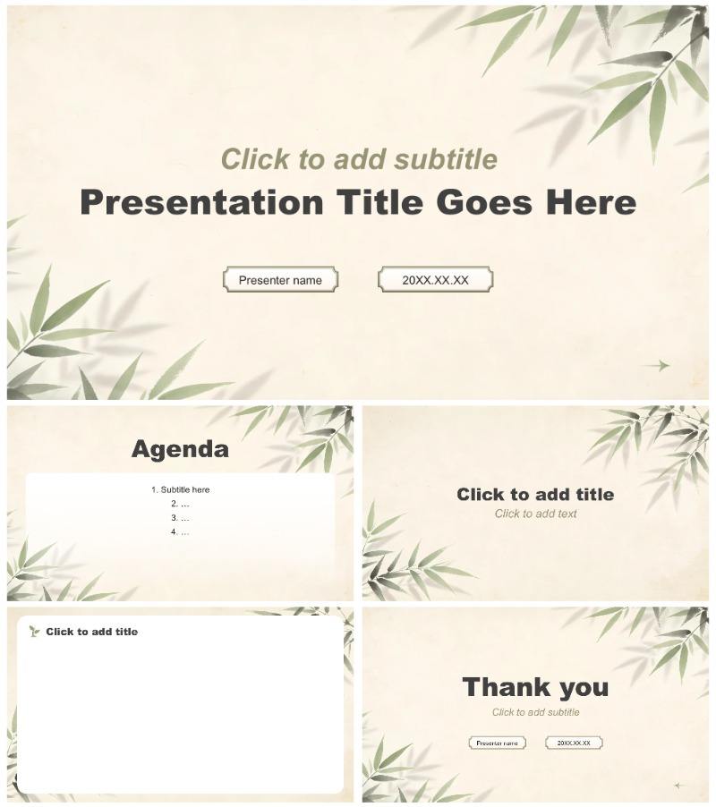 灰绿色中国风传统文化知识普及通用PPT主题模板