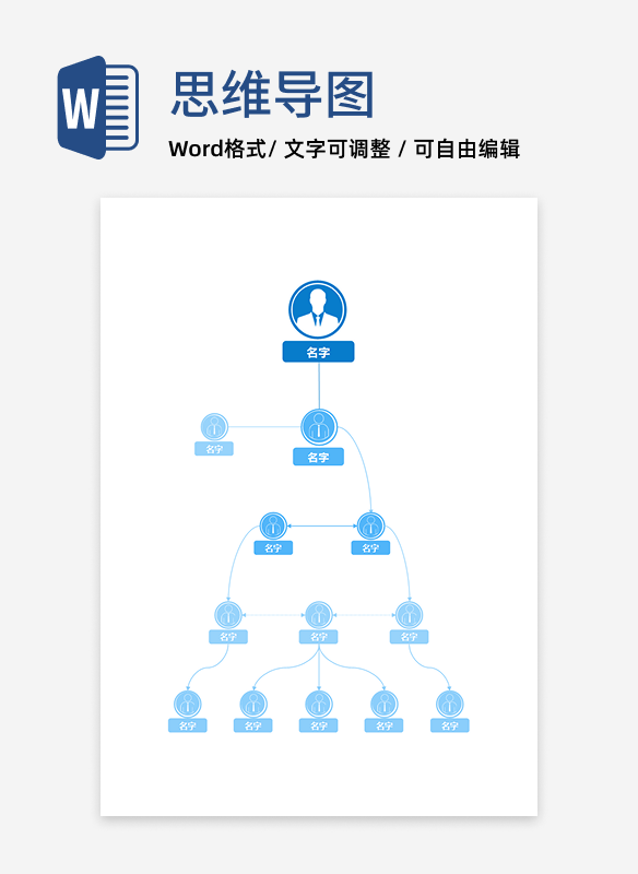 组织架构-蓝色简约竖版头像通用word模板