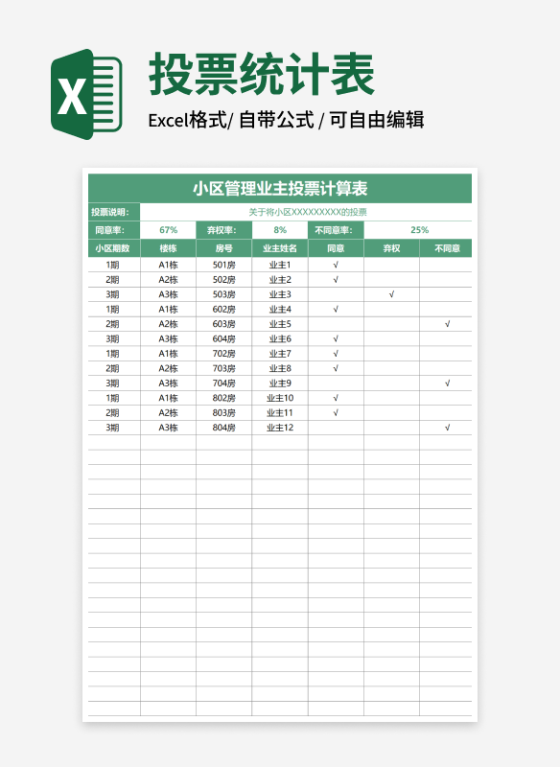 绿色小区管理业主投票计算表