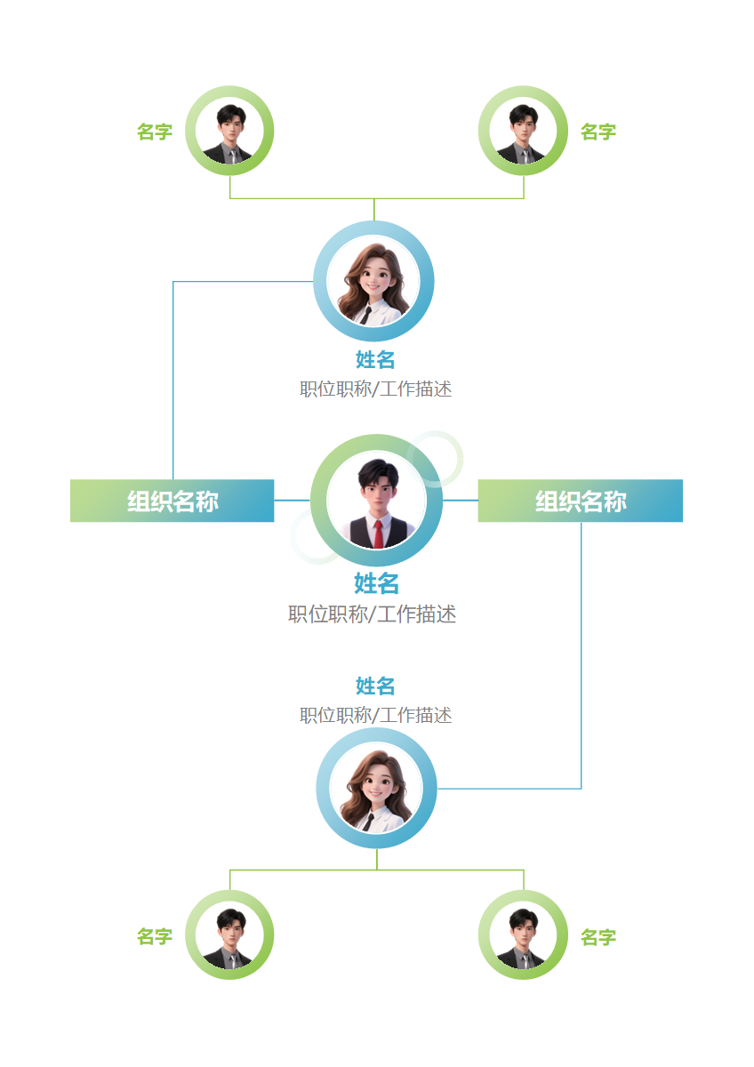 组织架构-蓝绿简约竖版风圆圈头像通用word模板