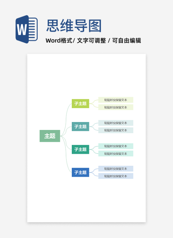 思维导图-蓝绿色简约矩形思维导图word模板