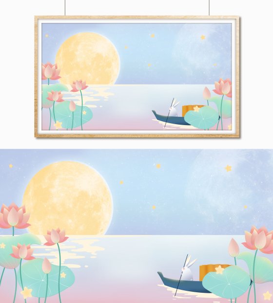 手绘清新风中秋插画