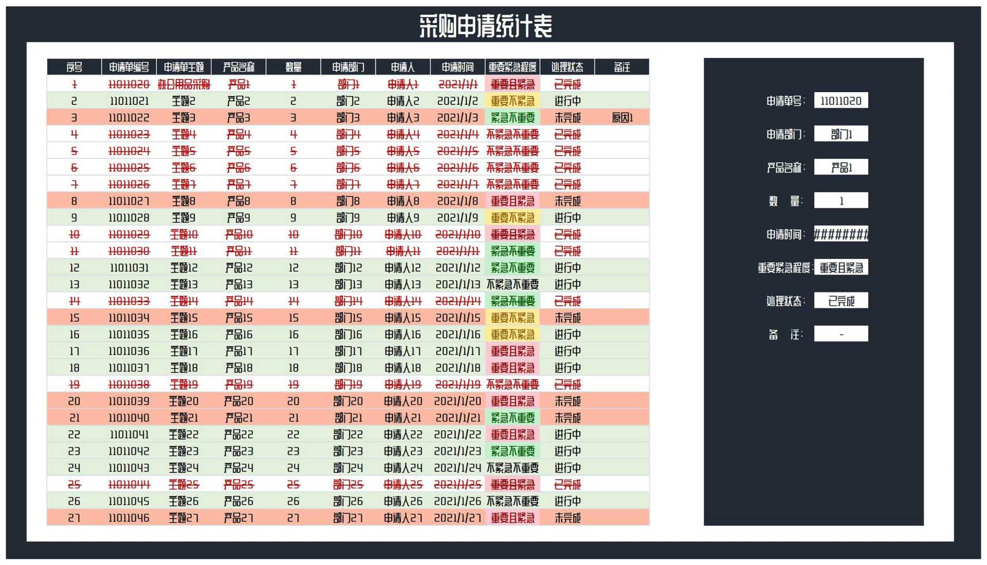 产品采购申请统计表Excel模板