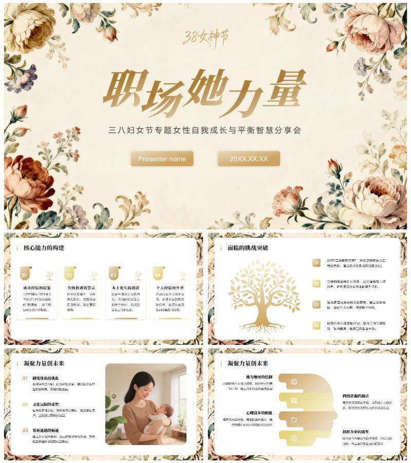 浅棕色简约风三八妇女节企业文化沙龙活动PPT模板