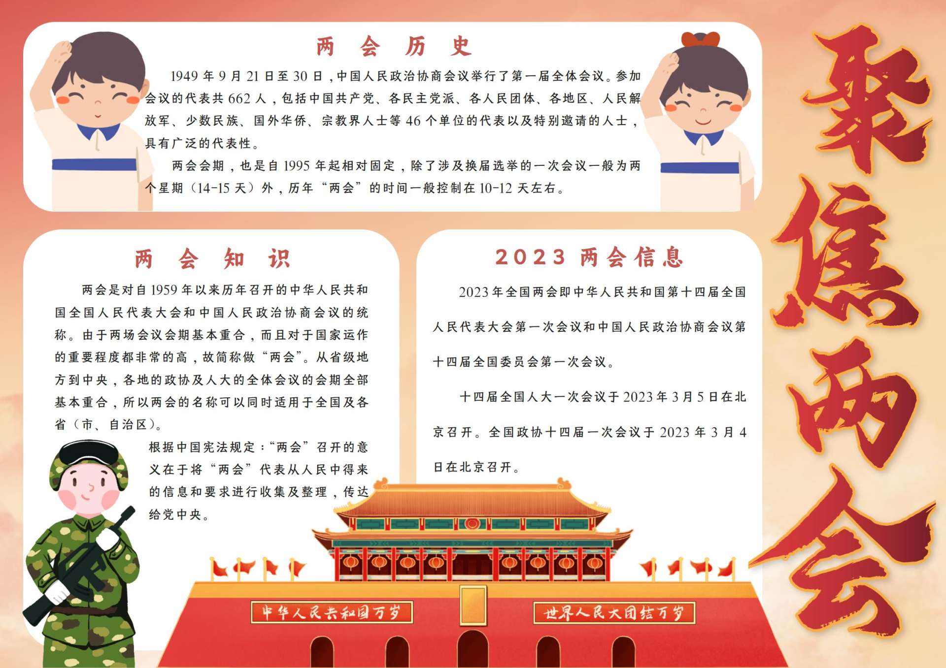 2023聚焦两会手抄报word模板