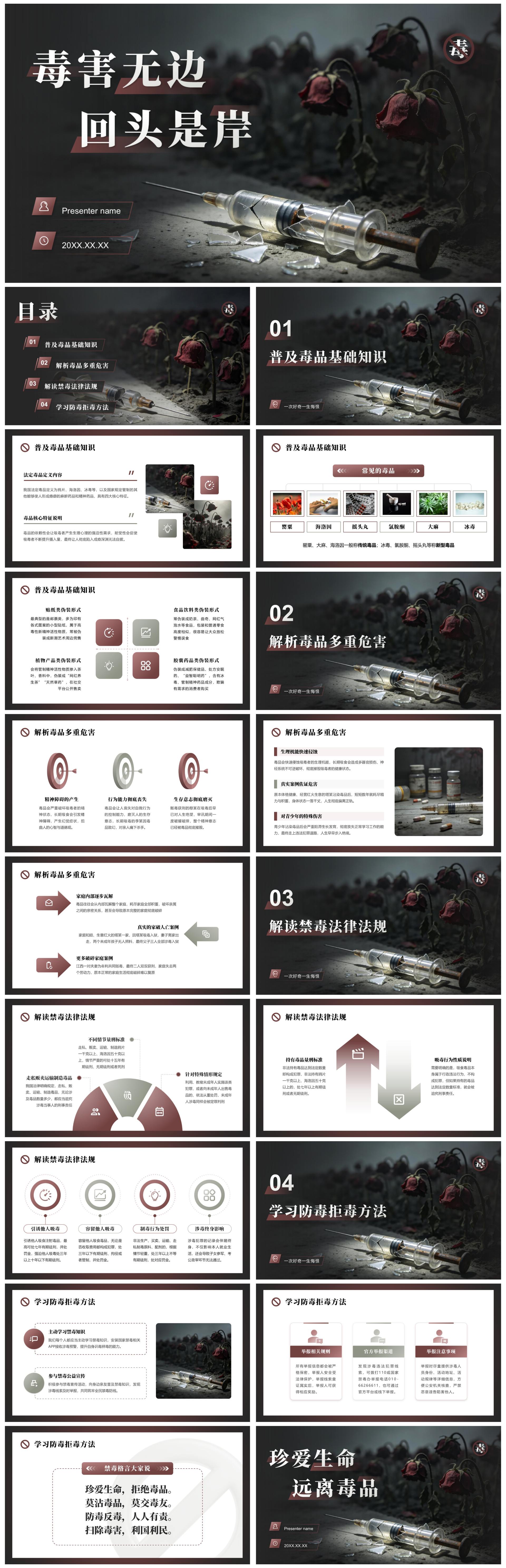 红色简约实景国际禁毒日科普宣教讲座PPT模板