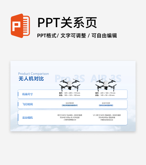 蓝色简约商务无人机产品对比研究报告PPT单页