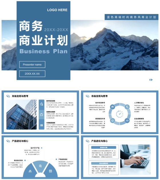 蓝色高端时尚商务风商业计划书PPT模板