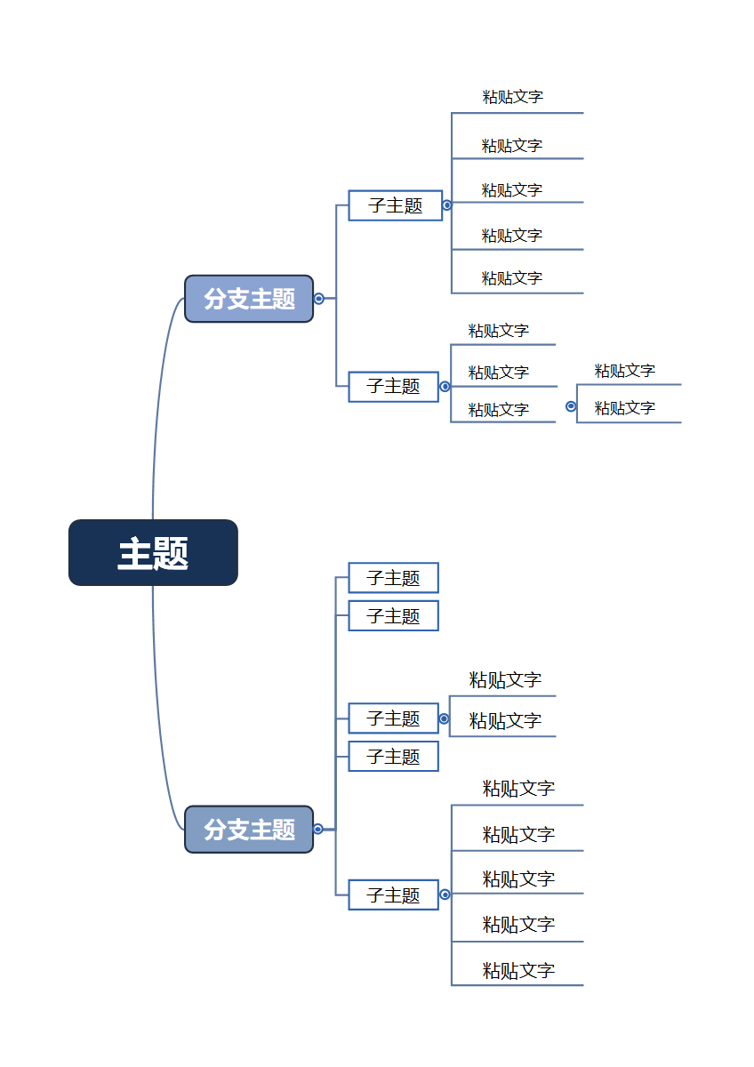 思维导图 - 深蓝简约层级思维导图word模板