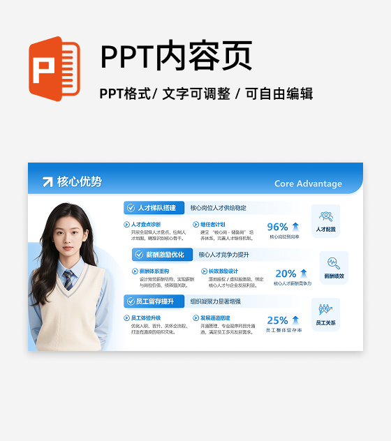 核心优势-蓝色简约创意求职面试个人简历PPT单页