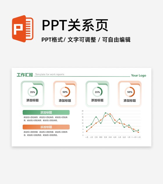绿橙色渐变简约数据图表工作汇报PPT单页