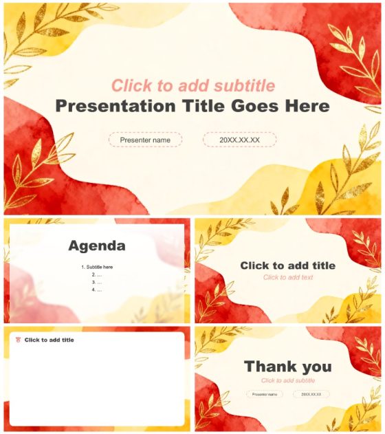 红黄色小清新风年度目标达成工作汇报PPT主题模板