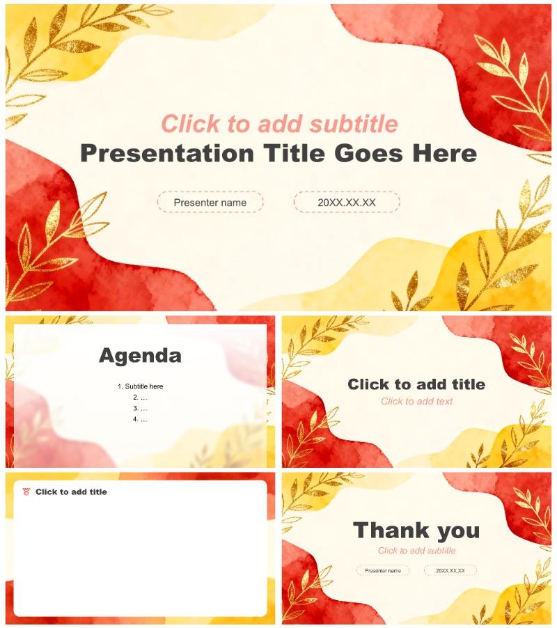 红黄色小清新风年度目标达成工作汇报PPT主题模板