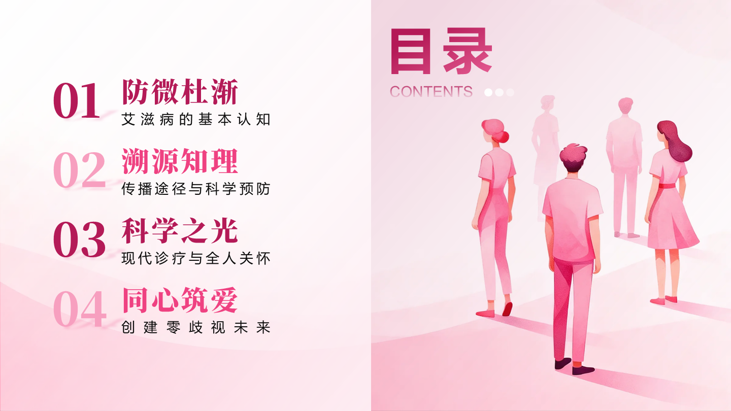 目录页-粉色简约扁平风世界艾滋病日科普PPT单页