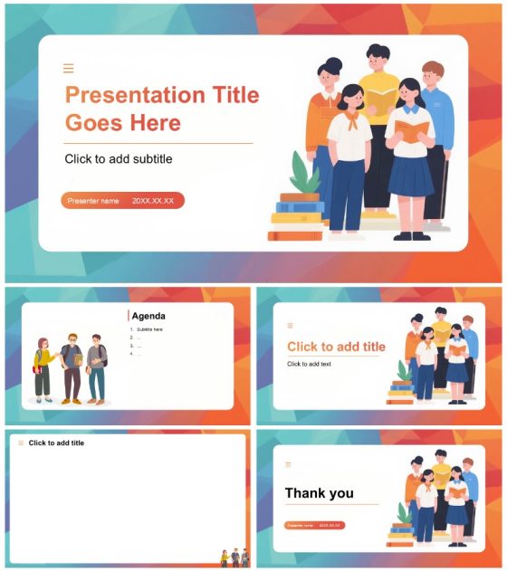 活泼简约扁平风大学校园学生会纳新PPT主题模板