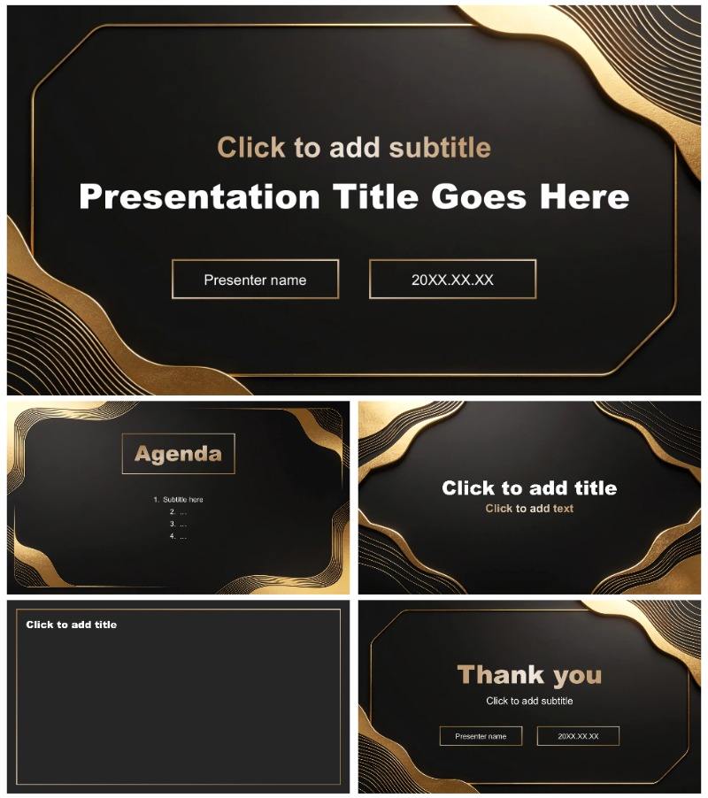 黑金线条商务风Q2季度复盘总结汇报PPT主题模板