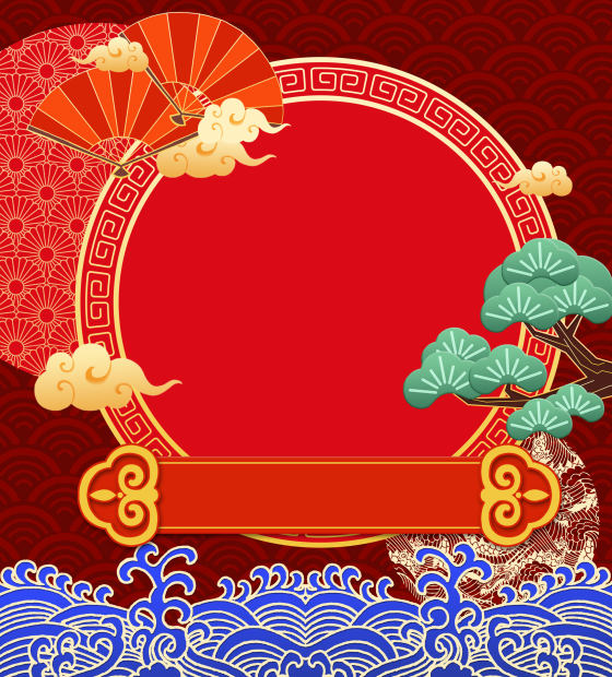 红金新年中国风纹样年会免扣素材
