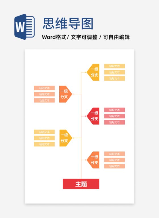 思维导图-红橙色相对箭头思维导图word模板