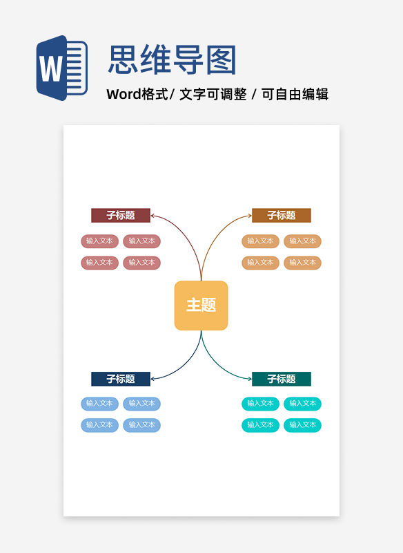 思维导图-彩色复古方框竖版思维导图
