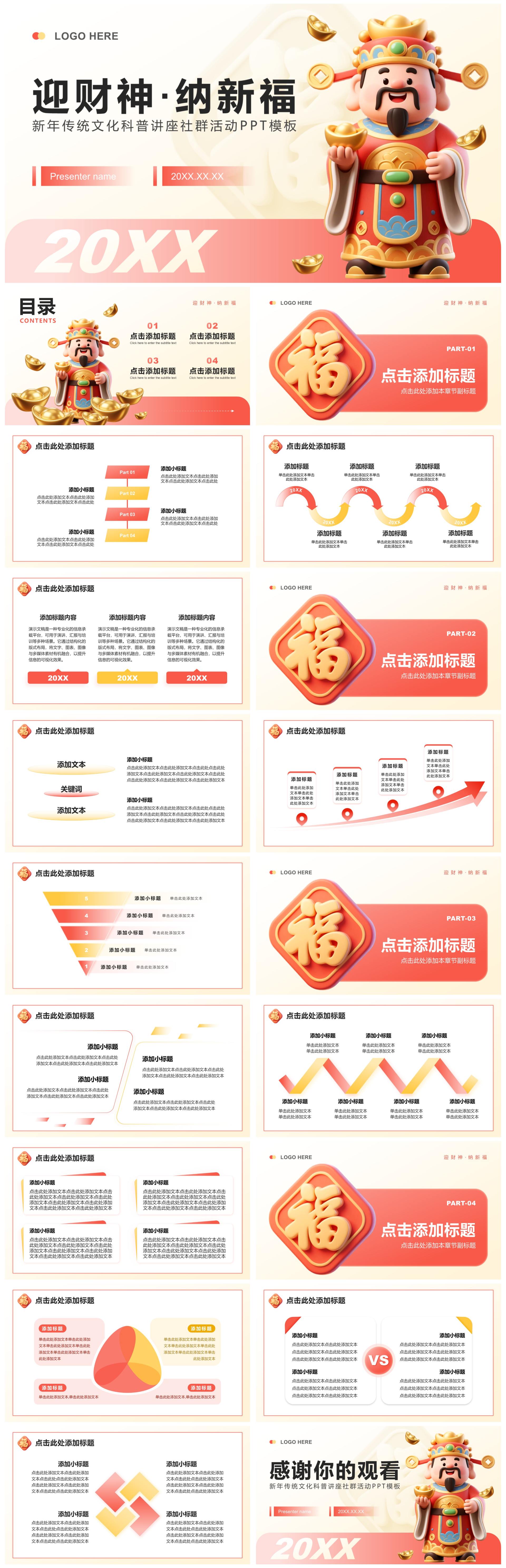 红色商务风新年传统文化财神科普讲座活动PPT模板