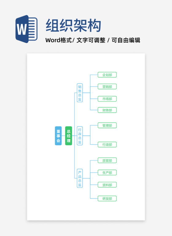 组织架构-蓝色通用简约竖版矩形word模板