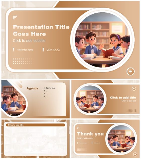 棕黄色简约风语言文化类社团介绍PPT主题模板