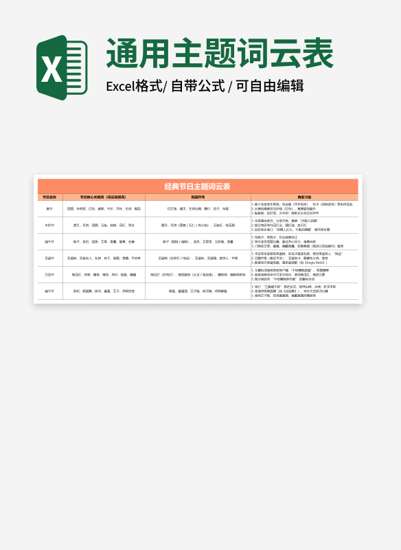 橙色经典节日主题词云表