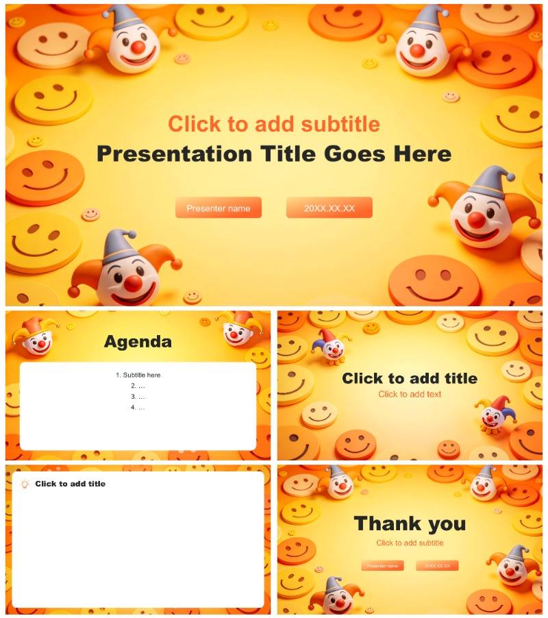 橙黄简约卡通风趣味愚人节活动策划PPT主题模板