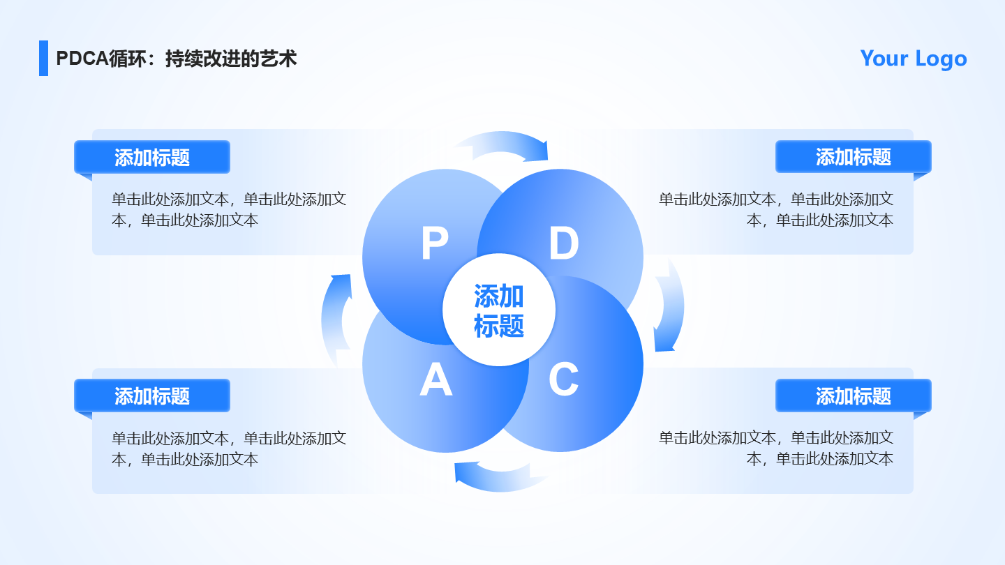 蓝色渐变箭头4项PDCA闭环PPT单页