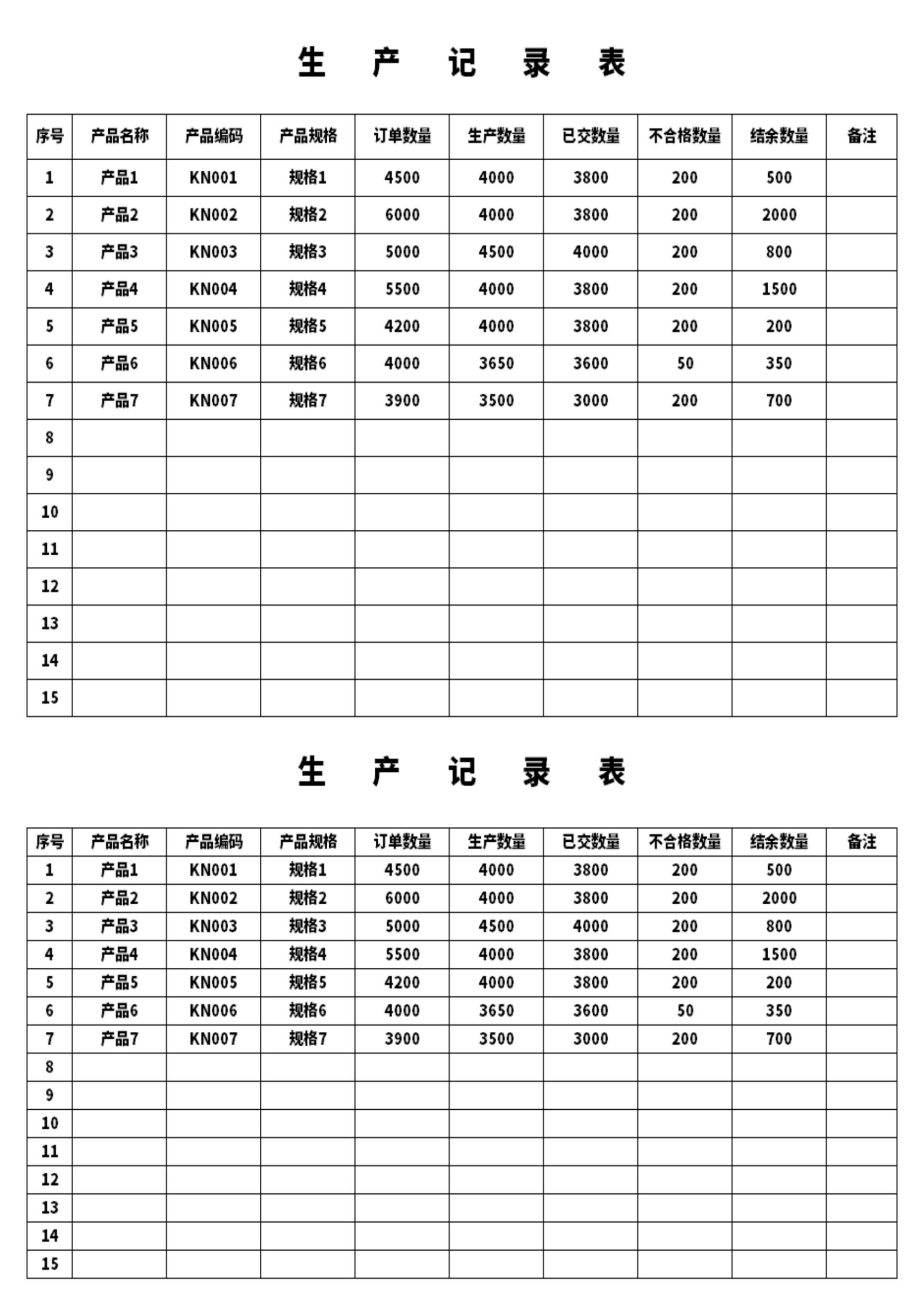 简约生产记录表自动结算excel模板