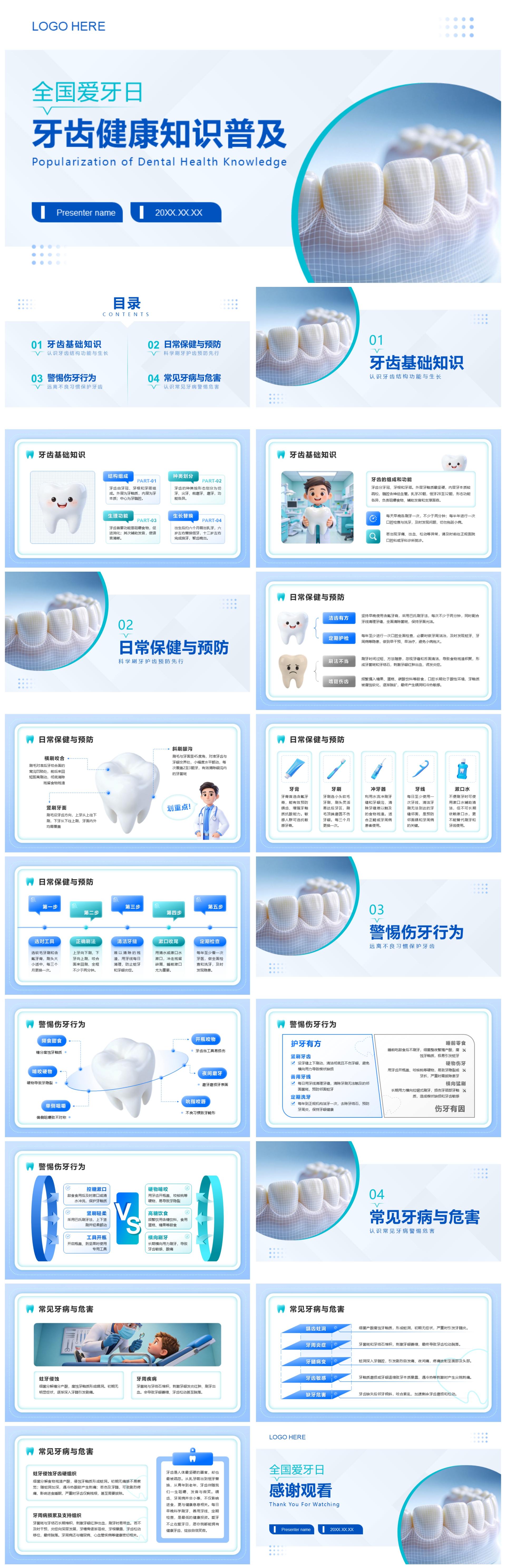 蓝青色简约风医疗健康口腔科普PPT模板