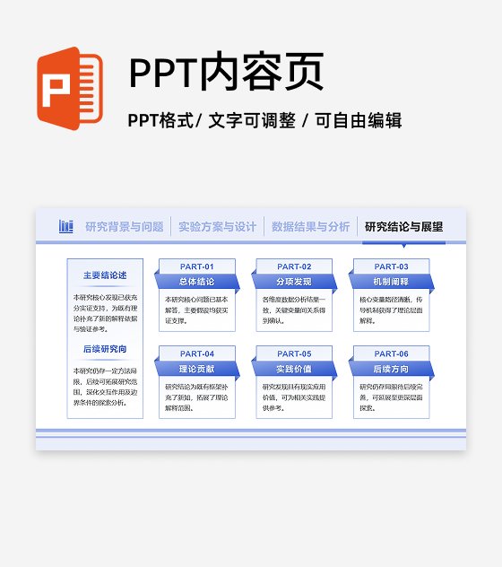 蓝色简约风学术组会研究结论PPT单页