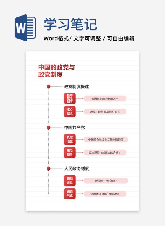 学习笔记-高中政治彩色简约竖版word模板