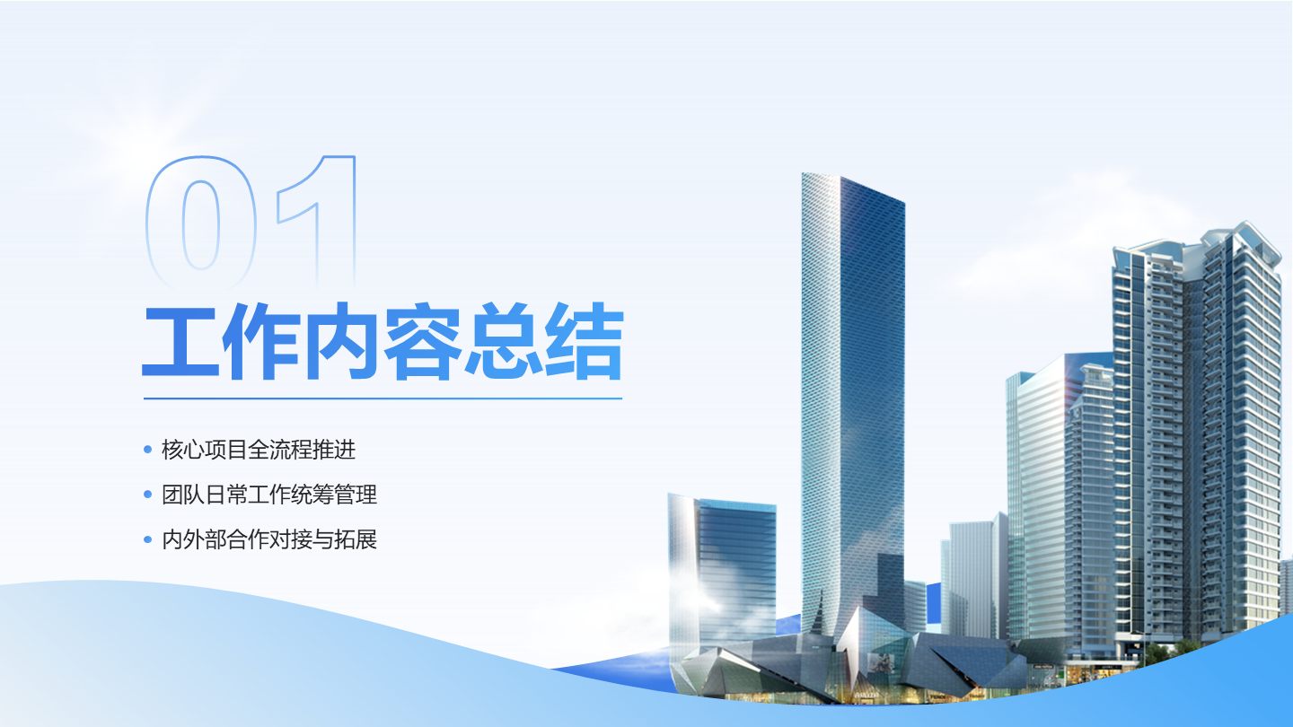 章节页-蓝色城市商务风大气高级PPT过渡页