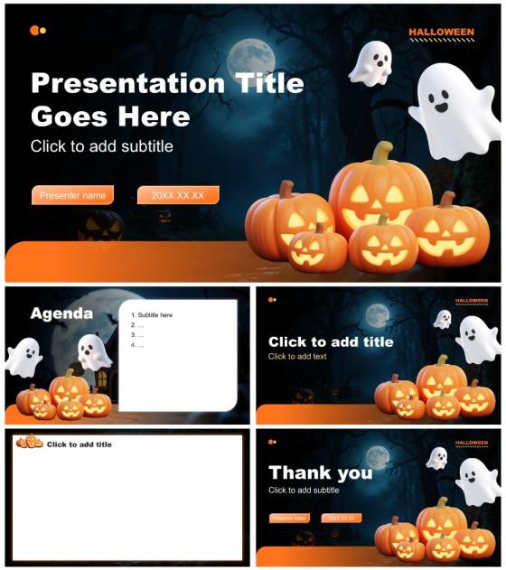 橙黄色3D风万圣节活动策划营销方案PPT主题模板
