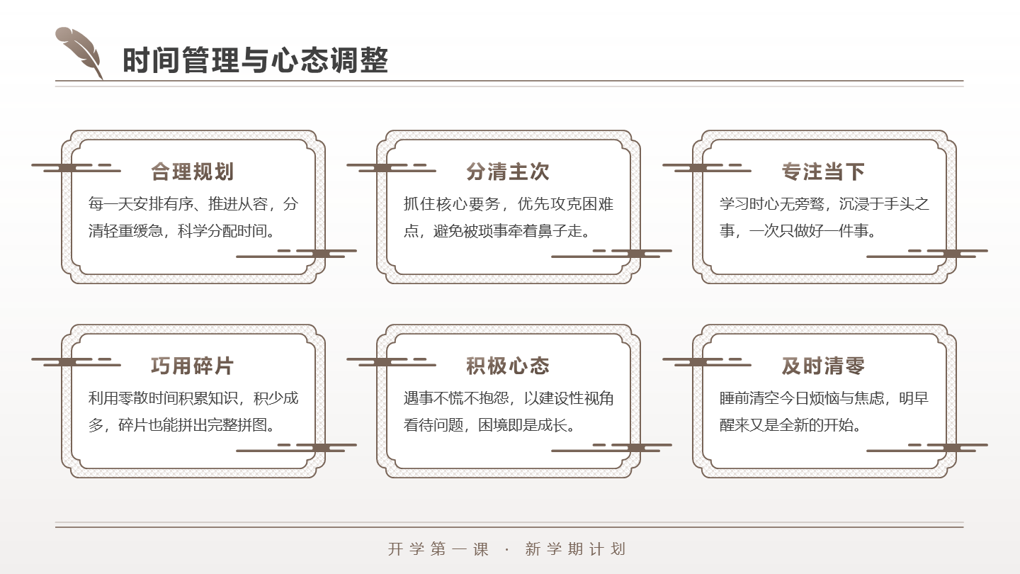 棕色中国风开学季新学期计划矩阵PPT单页
