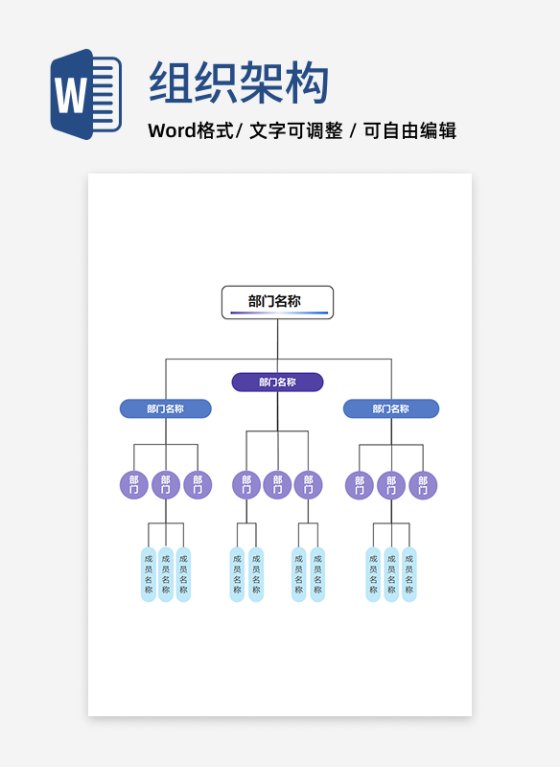 组织架构-蓝紫色简约竖版圆形word模板