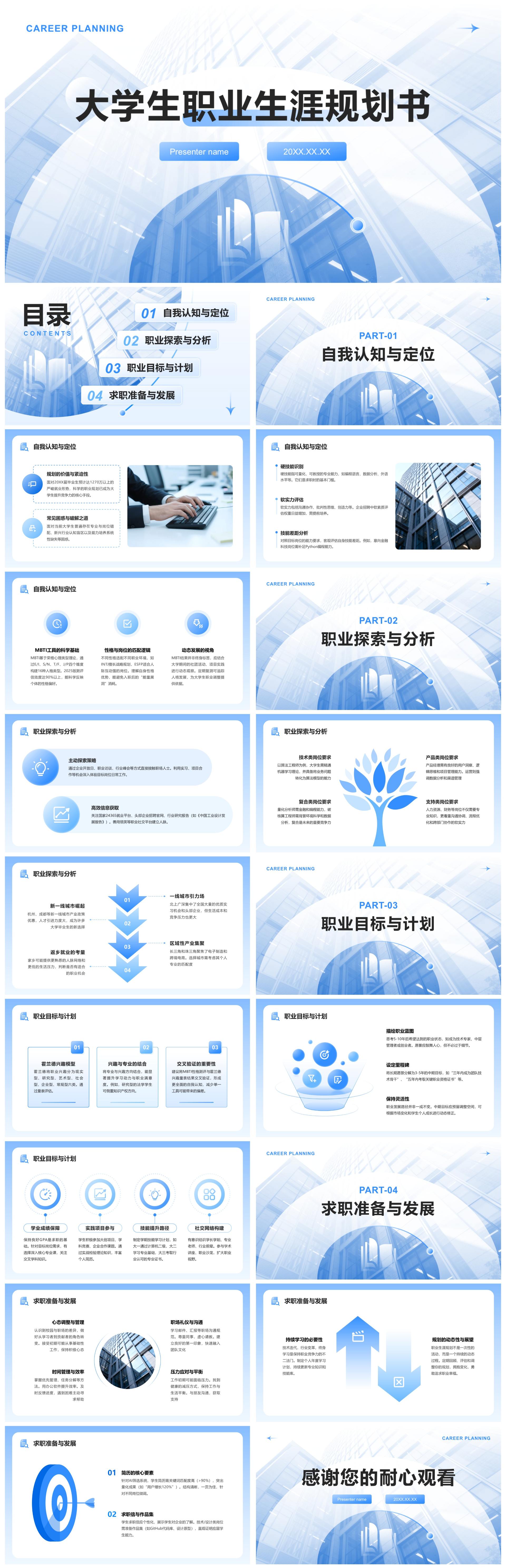 蓝色渐变简约风职业生涯规划书通用PPT模板